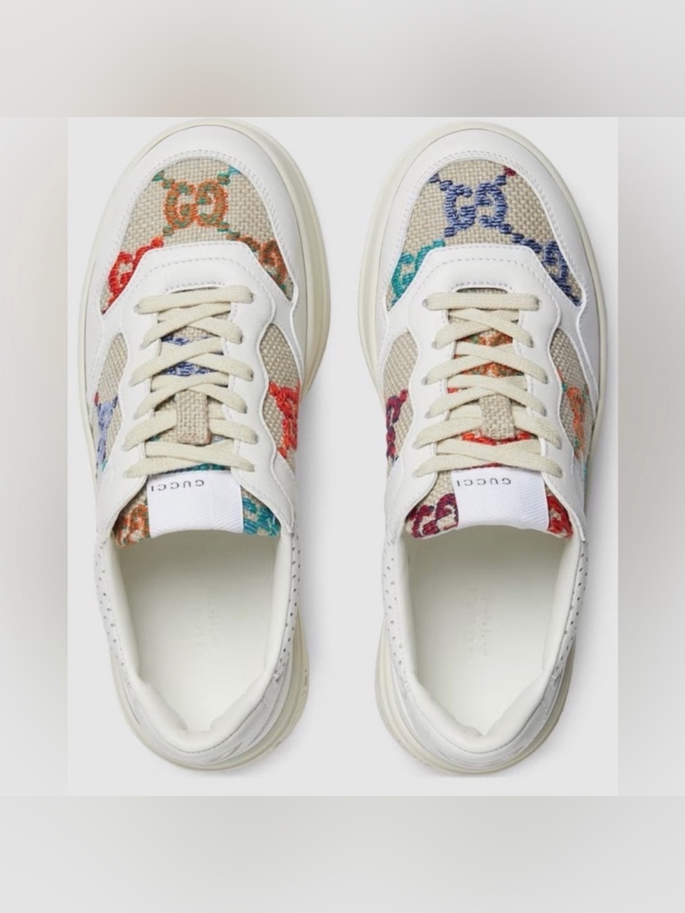 Gucci Multicolor embroidered GG Canvas & Leather Women's Sneaker - White/Multi